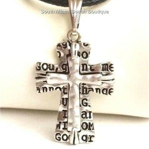 Serenity Prayer Necklace Silver Plated Message AA Al-Anon NA Pendant Black Cord